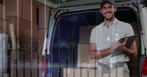 Confident Delivery Man Analyzing Logistics Data