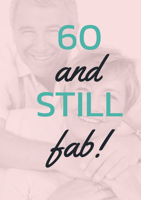 Happy older couple celebrating a milestone 60th birthday, exuding joy and vitality. Perfect for use in birthday cards, social media posts celebrating age, promotional materials for senior living communities, and wellness campaigns targeting older demographics.