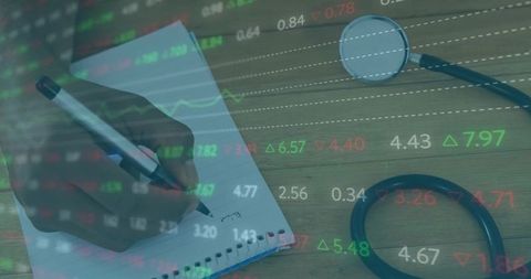 Medical professional analyzing financial market data