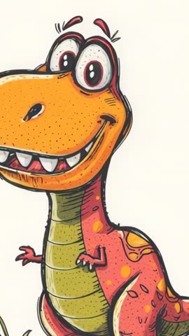 Looping Vertical Cartoon Dinosaur Animation Smiling Character Design for Kids