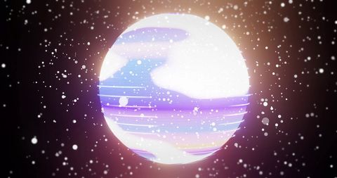 Glowing Planet with Radiant Particles in Cosmic Space