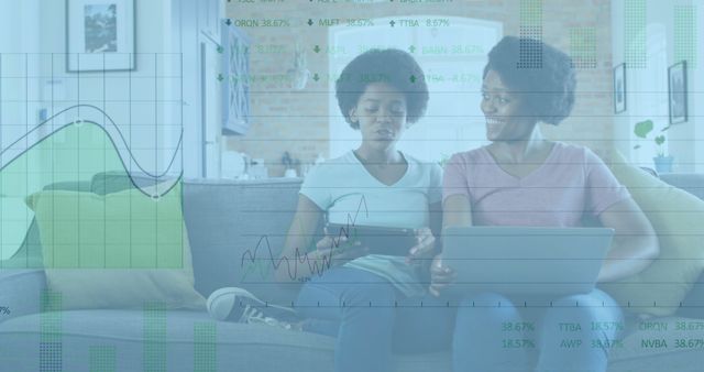 Afro-American Mother and Daughter in Casual Wear Analyzing Statistics at Home - Download Free Stock Images Pikwizard.com