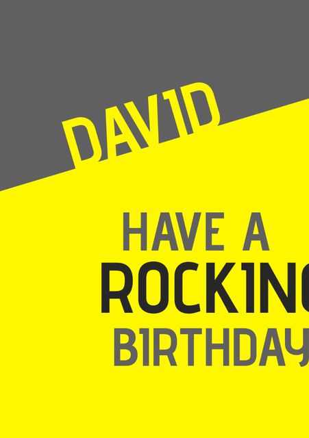 This card design features a striking yellow and grey color scheme with a lively birthday message. Ideal for celebrating special occasions with a touch of fun, it can be used as a personalized greeting from friends or family members named David. Perfect for inspiring modern, vibrant, and cheerful birthday wishes.