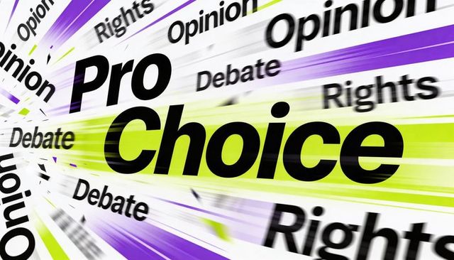 Pro choice debate rights concept with bold neon typography, motion blur and speed lines