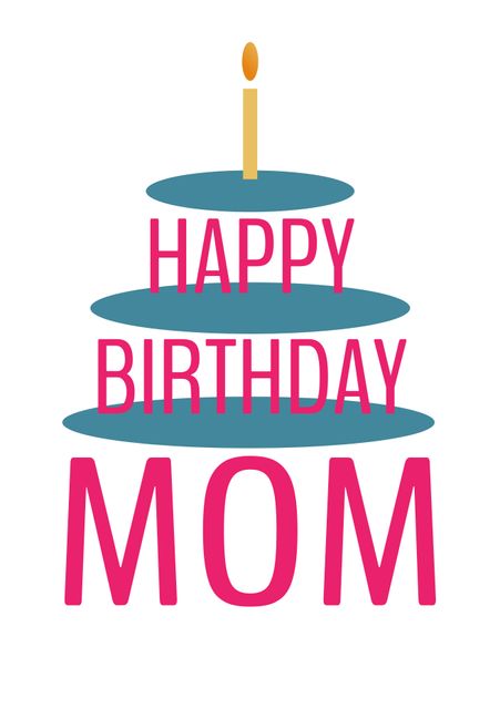 Happy Birthday Mom Text with Cake Layers and Candle on White Background - Download Free Stock Videos Pikwizard.com