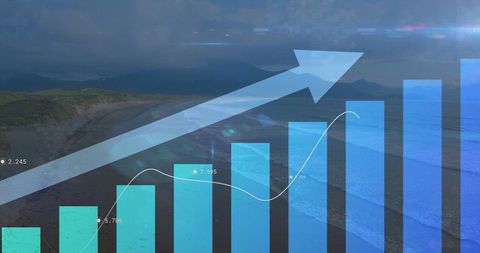 Upward Financial Trend Insight Over Scenic Coastal Shoreline