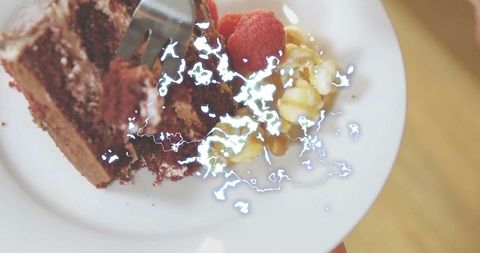 Decadent Chocolate Cake Slice with Fork and Berries