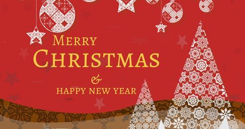 Festive Christmas Card with Embroidered Trees and Ornaments