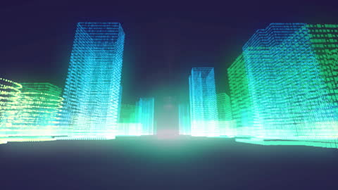 Futuristic Digital Cityscape with Glowing Skyscrapers