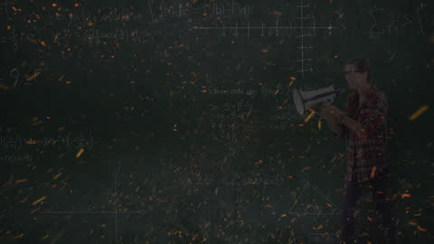 Teacher with Megaphone and Math Equations