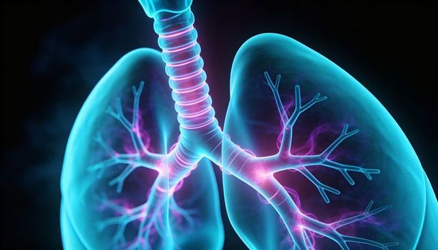 Neon Lungs with Glowing Bronchioles and Trachea 3D Medical Illustration