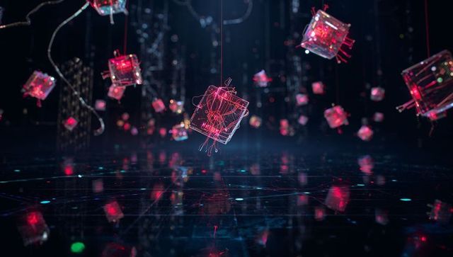 Neon Pink Futuristic Digital Cubes in Cybernetic Environment