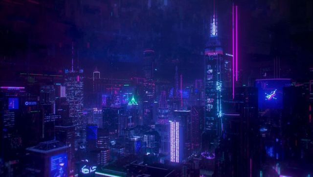 Futuristic Cyberpunk Cityscape with Neon Skyscrapers at Night