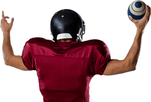 American Football Player Raising Hands with Ball, Transparent Background