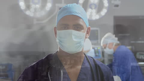 Diverse Medical Team Performing Surgery with Technological Interface