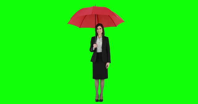 Businesswoman Holding Red Umbrella, Facing Camera, Green Screen Background - Download Free Stock Images Pikwizard.com