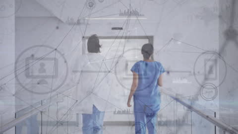 Doctors Walking in Futuristic Digital Network Healthcare Environment