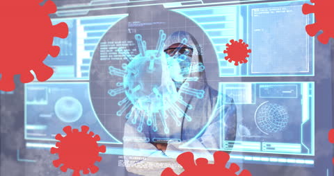Medical Worker Analyzing COVID-19 Data on Futuristic Digital Interface