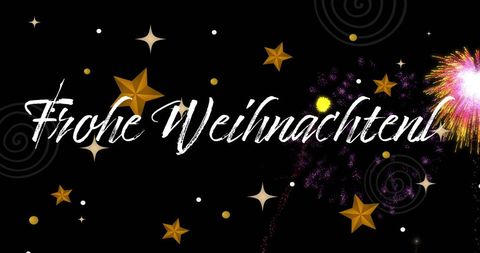 Festive Christmas Greeting with Fireworks and Stars