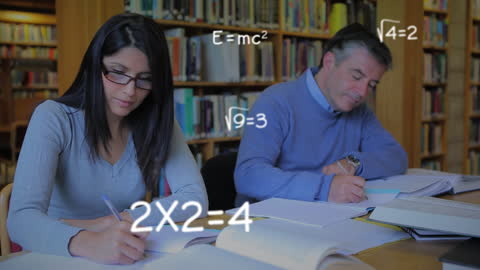 Professors Analyzing Studies with Floating Equations in Library