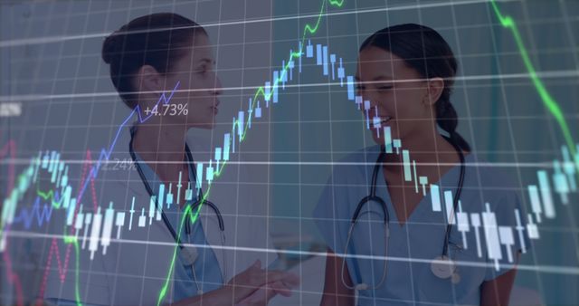 Medical Professionals Discussing Data Overlaid with Financial Graphs - Download Free Stock Images Pikwizard.com