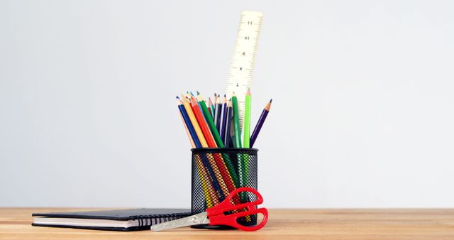 Organized Desk with Colored Pencils and School Supplies - Download Free Stock Images Pikwizard.com