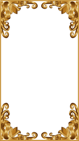 Ornate gold frame with baroque motifs on transparent background