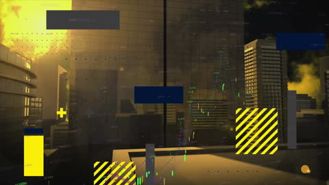 Digital Data Visualization over Modern Cityscape Background