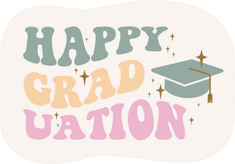 Happy graduation pastel text and cap on transparent background