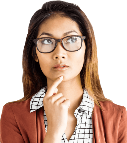 Thoughtful Businesswoman Wearing Eyeglasses on Transparent Background
