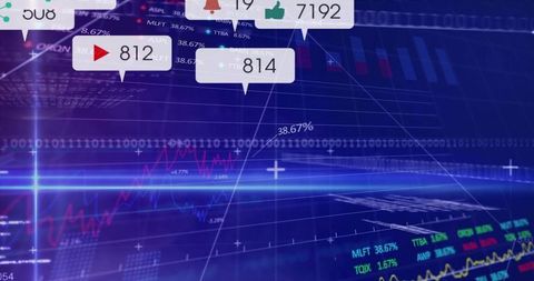 Neon finance dashboard displaying live market charts with interactive data bubbles