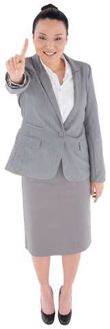 Professional businesswoman pointing on transparent background