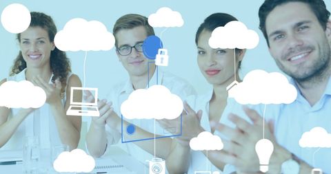 Diverse Team Discussing Cloud Technology with Icon Overlay - Download Free Stock Images Pikwizard.com