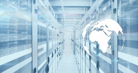 Digital Globe Overlaying Futuristic Data Center - Download Free Stock Images Pikwizard.com