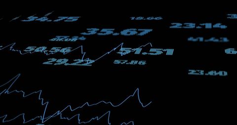 Dynamic Display of Digital Financial Data Over Black Background