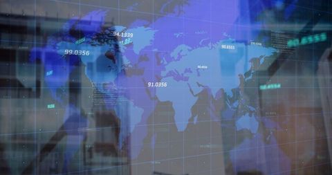 Futuristic Financial Data Overlay on World Map and Cityscape - Download Free Stock Images Pikwizard.com