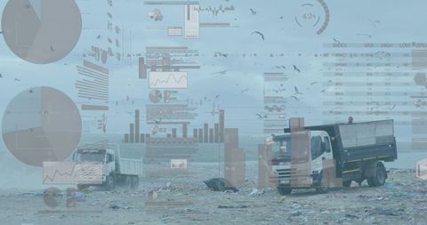Data Visualization Overlay with Trucks Operating at Landfill - Download Free Stock Images Pikwizard.com