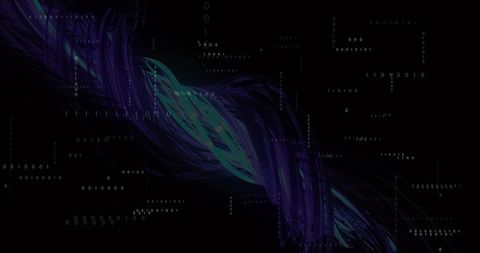 Futuristic digital ribbon intertwining with binary code data stream