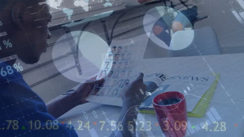 Businessman Analyzing Data with Global Finance Overlay