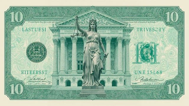 Ai-generated banknote design featuring lady justice