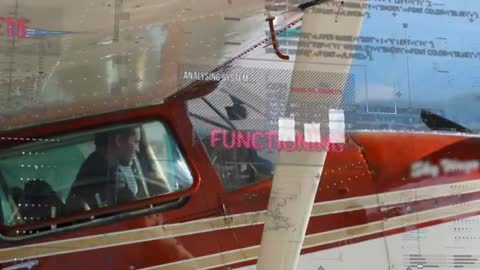 Pilot Operating Aircraft Cockpit with HUD Display