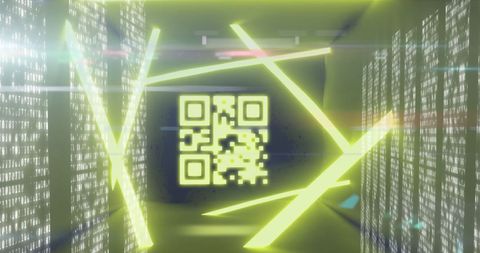Digital QR Code with Neon Glowing Elements and Binary Data - Download Free Stock Images Pikwizard.com