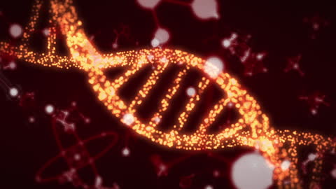 Glowing DNA Strand with Floating Molecules Digital Artwork