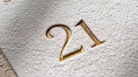 Macro Video Showing Embossed Numeral 21 Revealing Gold Foil on Textured White Card Close-up