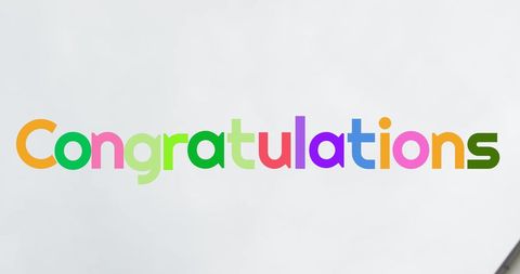 Congratulations text with diverse schoolgirls celebrating graduation