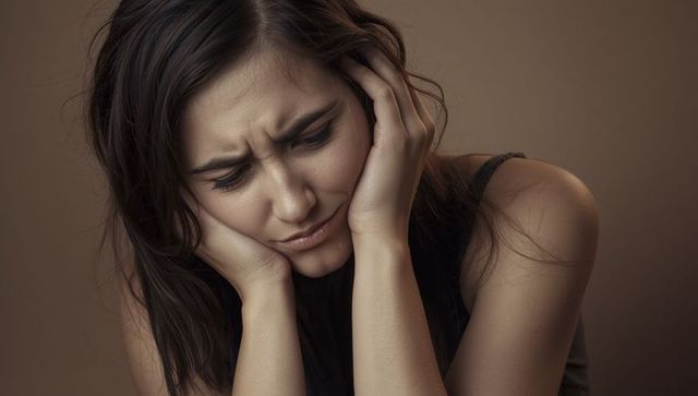 Woman experiencing headache in introspective mood
