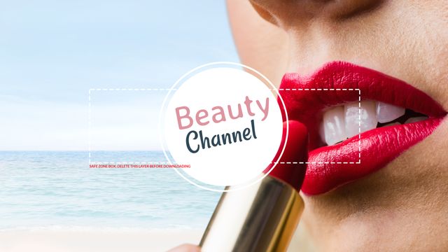 Close-Up Applying Red Lipstick By Ocean for Alluring Beauty Channel - Download Free Stock Templates Pikwizard.com