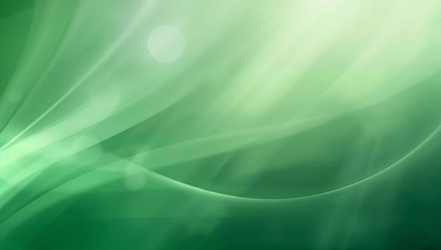 Flowing emerald wave abstract background with soft bokeh, light rays and translucent curves