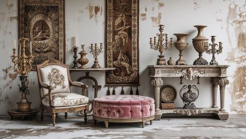 Vintage parlor room with ornate antique furnishings