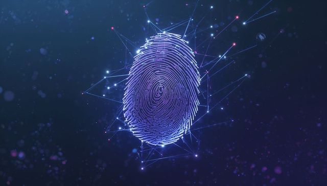 Futuristic Neon Fingerprint with Network Connections